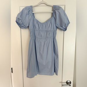 Light blue puff sleeve mini dress